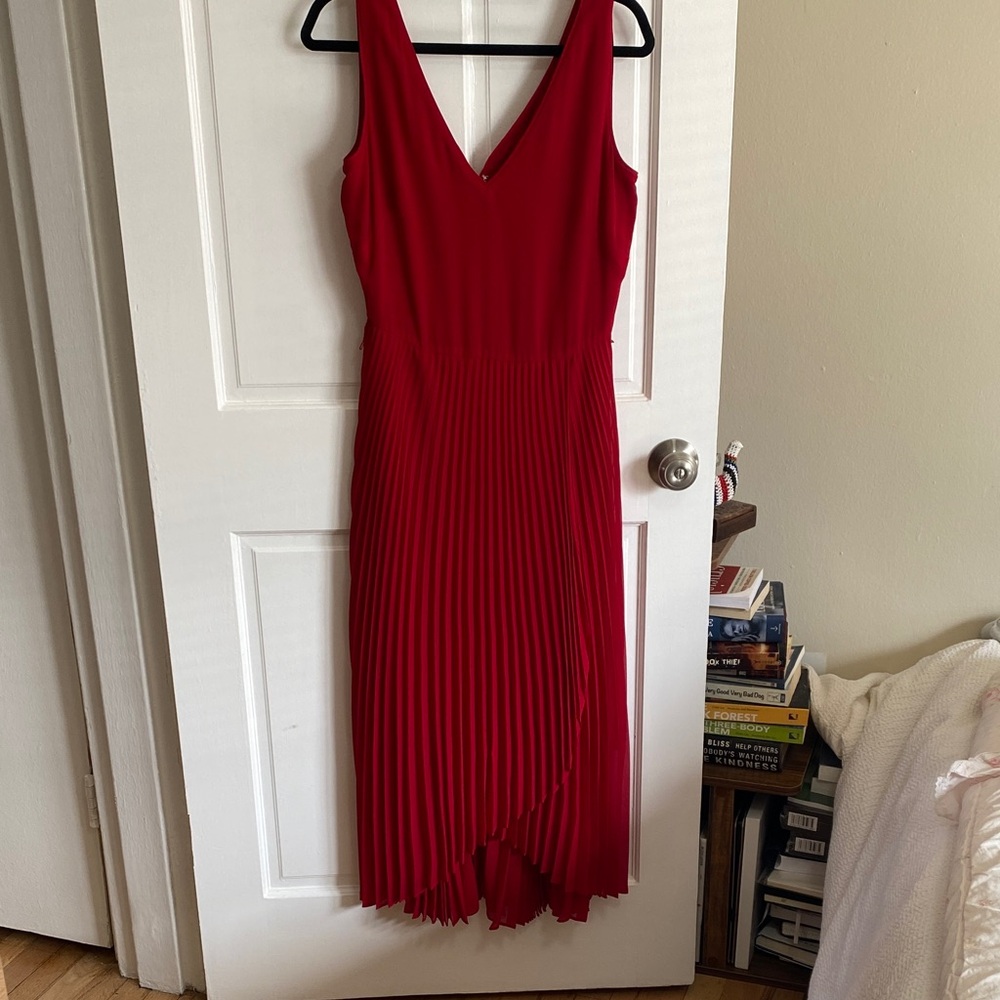 NWT White House Black Market red pleated midi dress